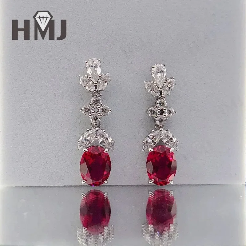 Edelstein-Ohrringe, gezüchteter Rubin, Saphir, ovaler Schliff, Moissanit, Marquise, rund, birnenförmig, S925 Sterling Silber Charms, luxuriös, trendig – Detail 14