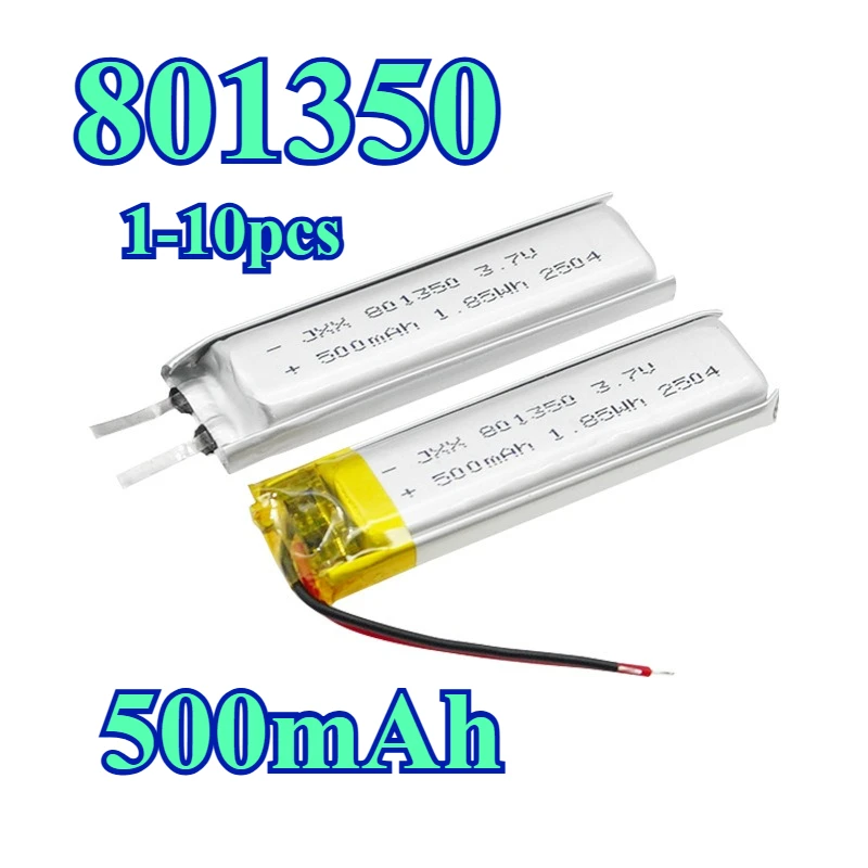 1-10pcs 3.7V Li Po Batteries 801350 500mAh Rechargeable Lithium Battery for Speaker Bluetooth Headset 081350 Rechargeable Cell