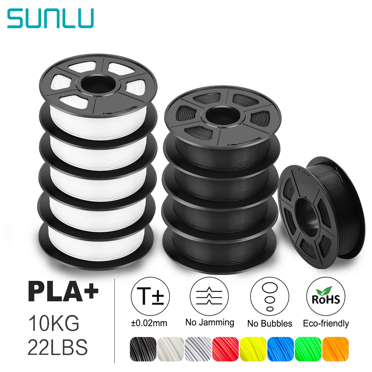 SUNLU PLA Plus Filament 10 Rolls 3D Printer 1KG PLA+ Filament 1.75 ± 0.02mm Good Toughness Neatly Wound 3D Printing Materials