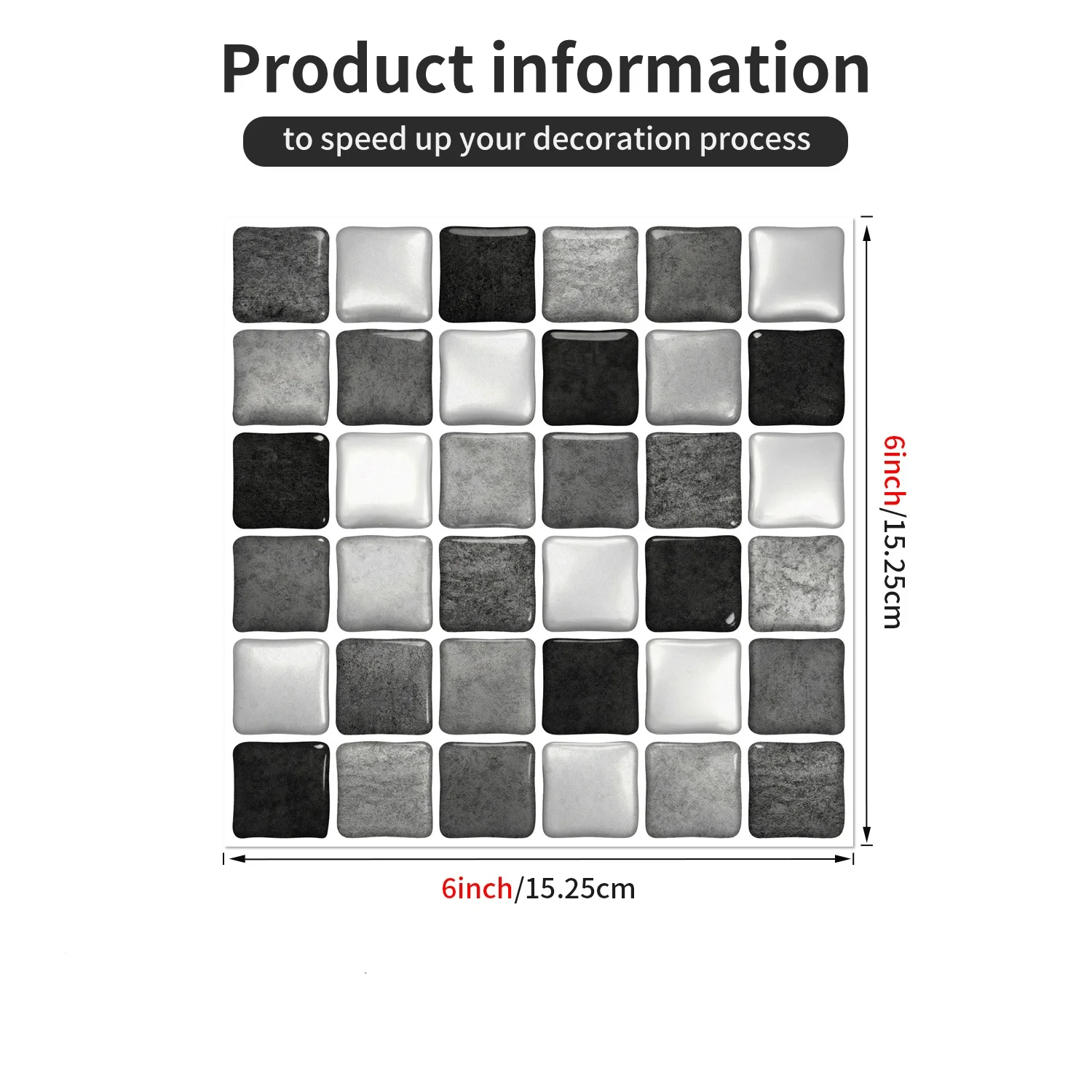 Peel and Stick Mosaic Tile Stickers - 3D Black Grey White Self-Adhesive Wall Decals for Home Decor