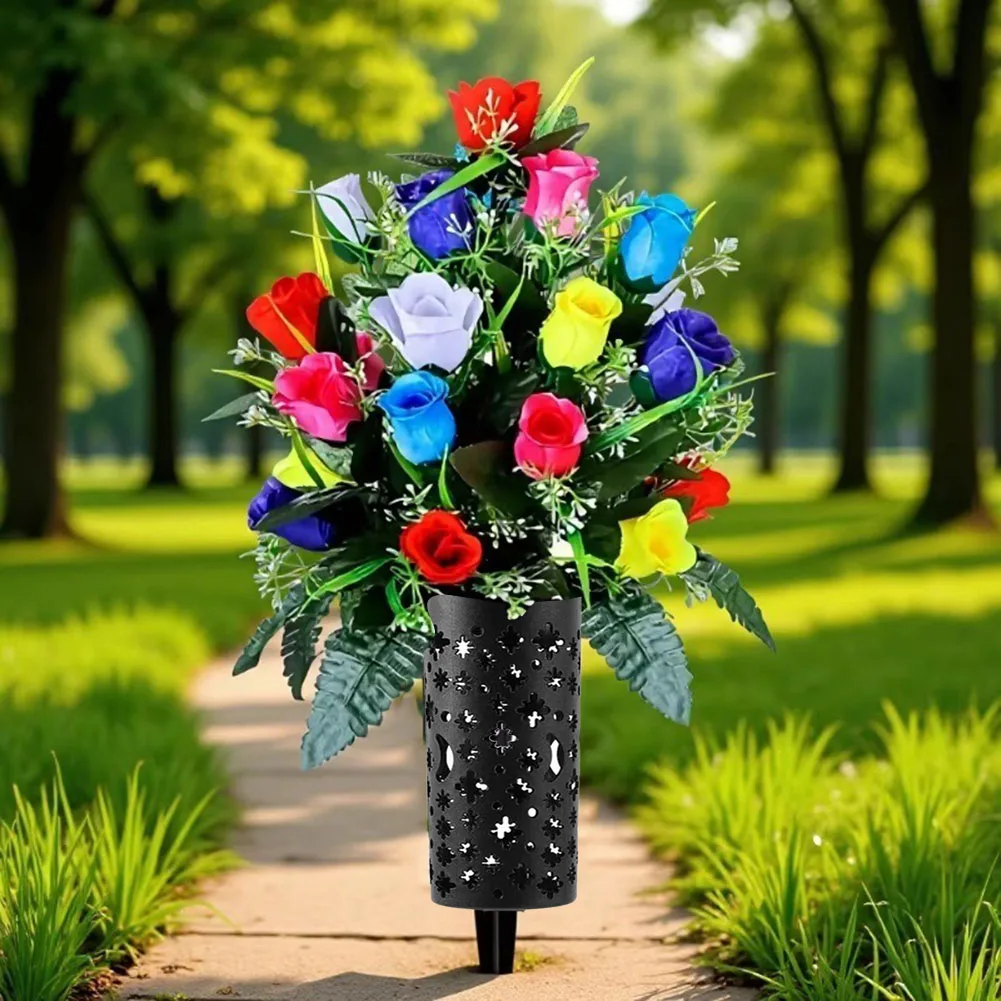 Hollow Cone Plastic Flower Basket Black for Outdoor For Cemetery Grave Garden Decoration with Drainage Feature