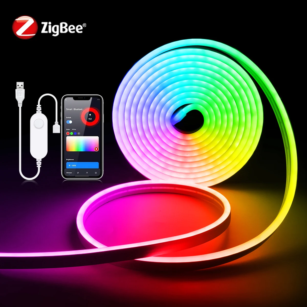 

Светодиодная лента ZigBee Wi-Fi Smart Tuya Неоновый свет 5 В USB Водонепроницаемая светодиодная лента с регулируемой яркостью Диммер Домашнее ТВ Подсветка Декор Лампа Alexa