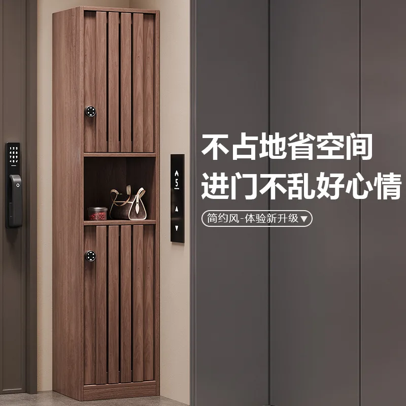 Outdoor corridor shoe cabinet pine all solid wood cabinet entrance door password lock Chinese simple wall integrated storage