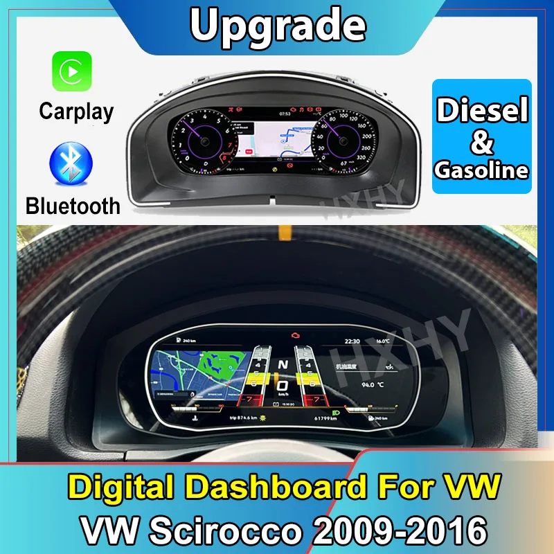 

Car LCD Digital Cluster Virtual Cockpit SpeedMeter Dash Carplay For VW Scirocco 2010-2016 Instrument Screen Panel Unit