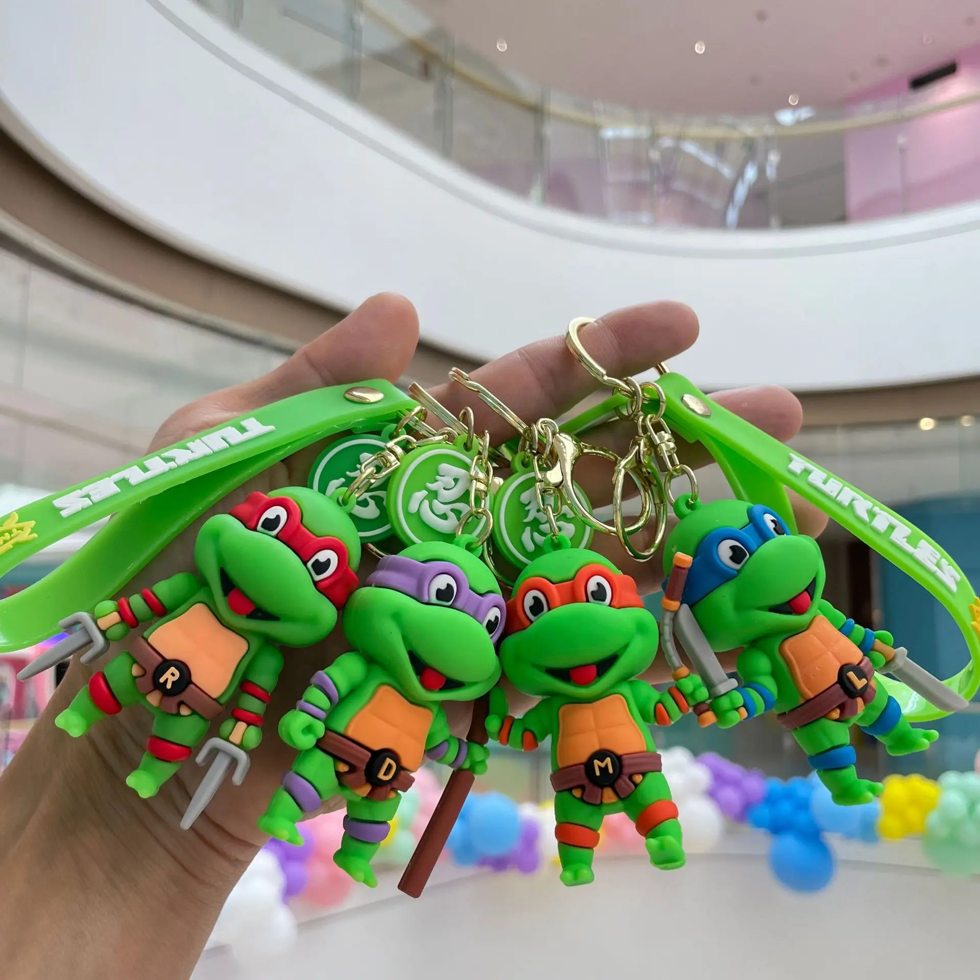 New Model Anime Ninja Figure Keychain Set Brave Teenage  Turtles Raphael Donatello Doll Keyring Car Package
