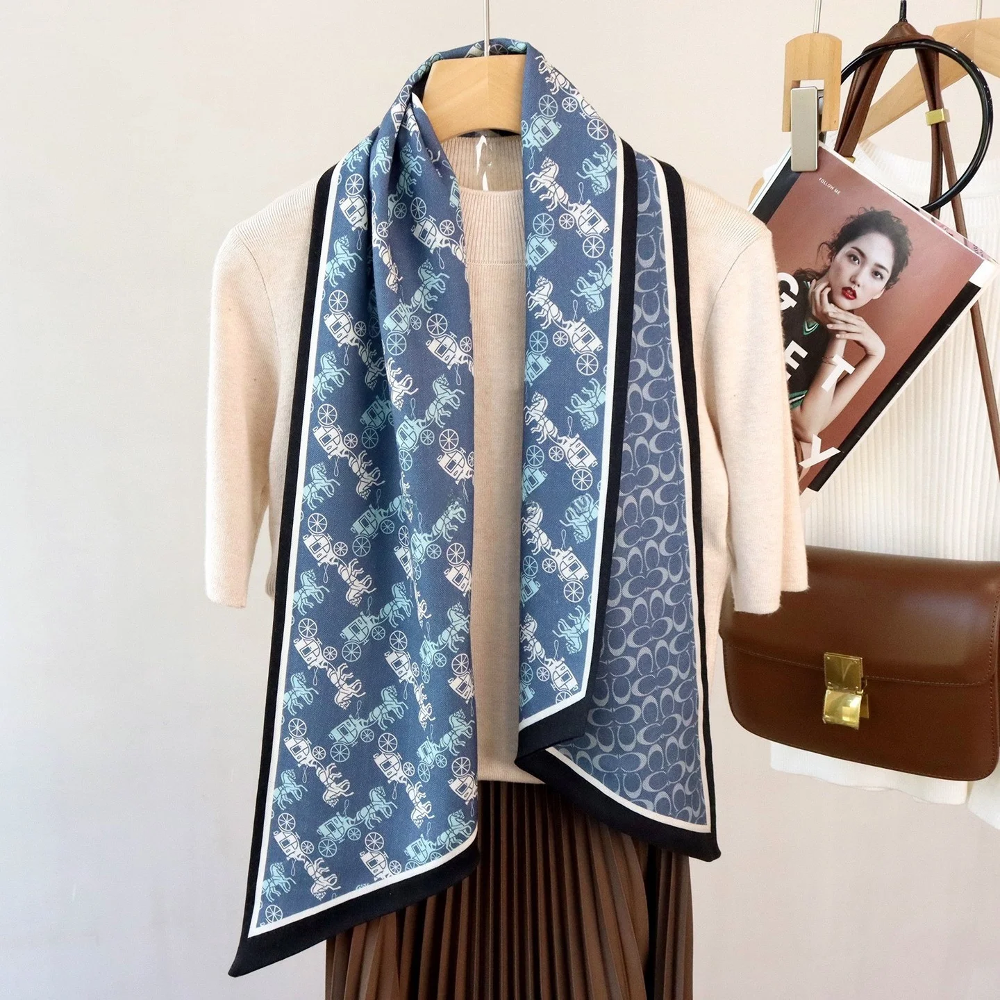 elegant-blue-carriage-pattern-double-sided-silk-wool-scarf-long-ladies-scarf-autumn-winter-fashion-korean-style-multifunctional