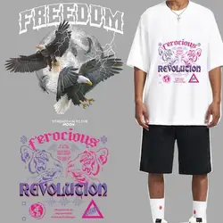 23cm Fashion punk clothing Printed stickers Eagle Tiger Casual men's T-shirt DIY decoration heat transfer stickers