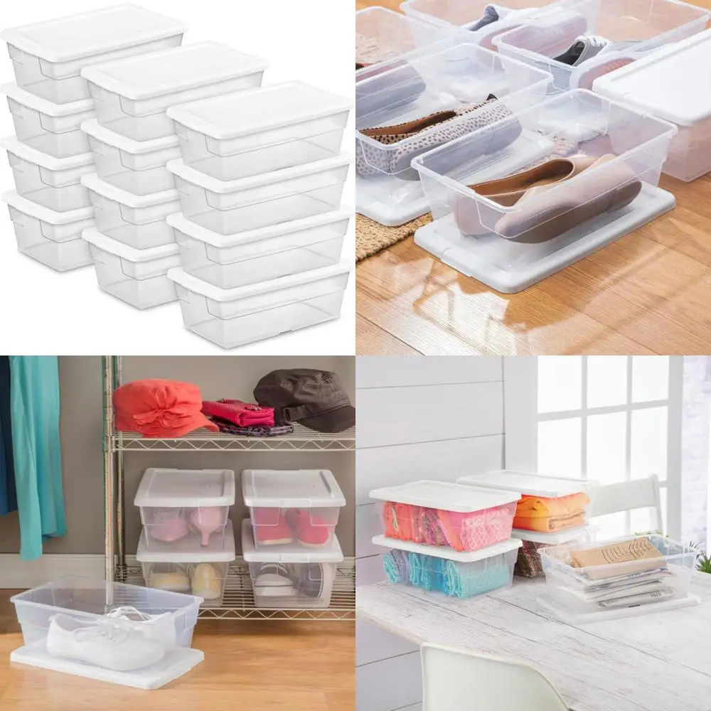 صناديق تخزين بلاستيكية شفافة قابلة للتكديس سعة 12 قطعة سعة 6 لتر مع أغطية - حاويات تنظيم شديدة التحمل للخزانة #1