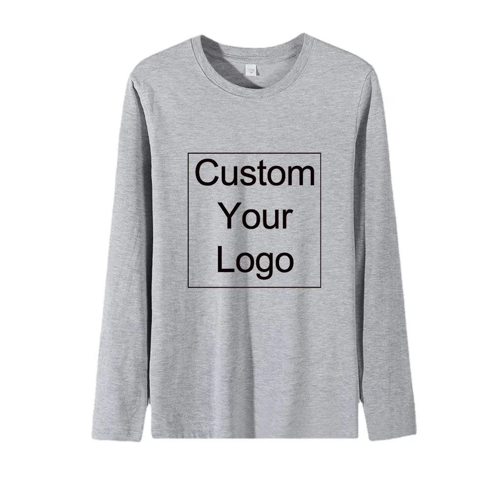 Custom Logo New Long Sleeve T Shirt for Men Autumn Fashion Cotton Solid Color T-Shirts Cozy Streetwear Men's T-Shirt