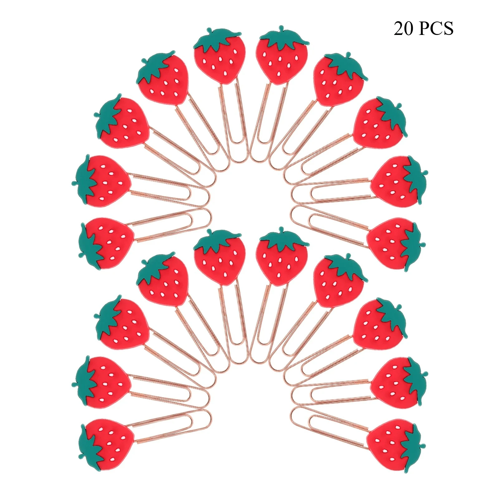 

20pcs Strawberry Bookmarks Metal Pvc Paper Clips Small Document Clips for Office School Use Kawaii File Fixing Supplies