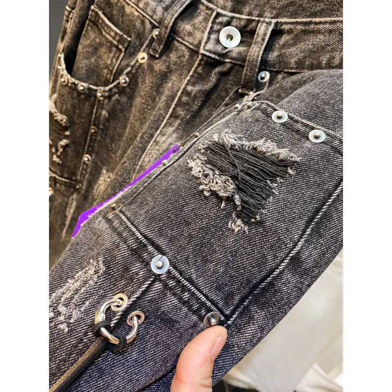 Loose straight leg ripped patch jeans men in autumn and winter 2025 new, stylish and stylish design, long pants