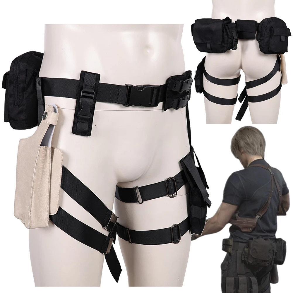 Biohazard Game Resident Re Cosplay Leon Scott PU Leather Leg Bag Halloween Carnival Outfits Accessories Party Roleplay Props