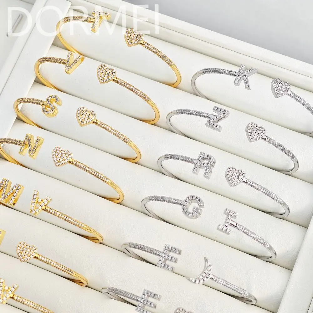 DOREMI Mother's Day Gift Jewelry Bangle Ready To Ship Custom Jewelry Initial Letter Cuff Bangle Full Crystal Cz Bangle Bracelet