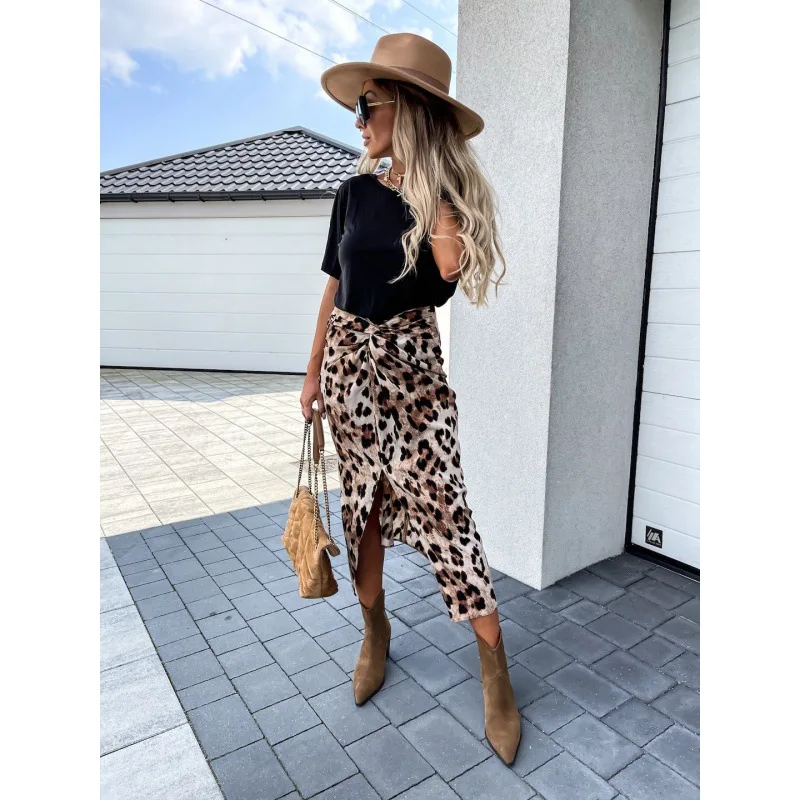 Skirts Women 2025 new street hipster printed irregular split leopard print A-shape skirt women's clothing JQMY6096
