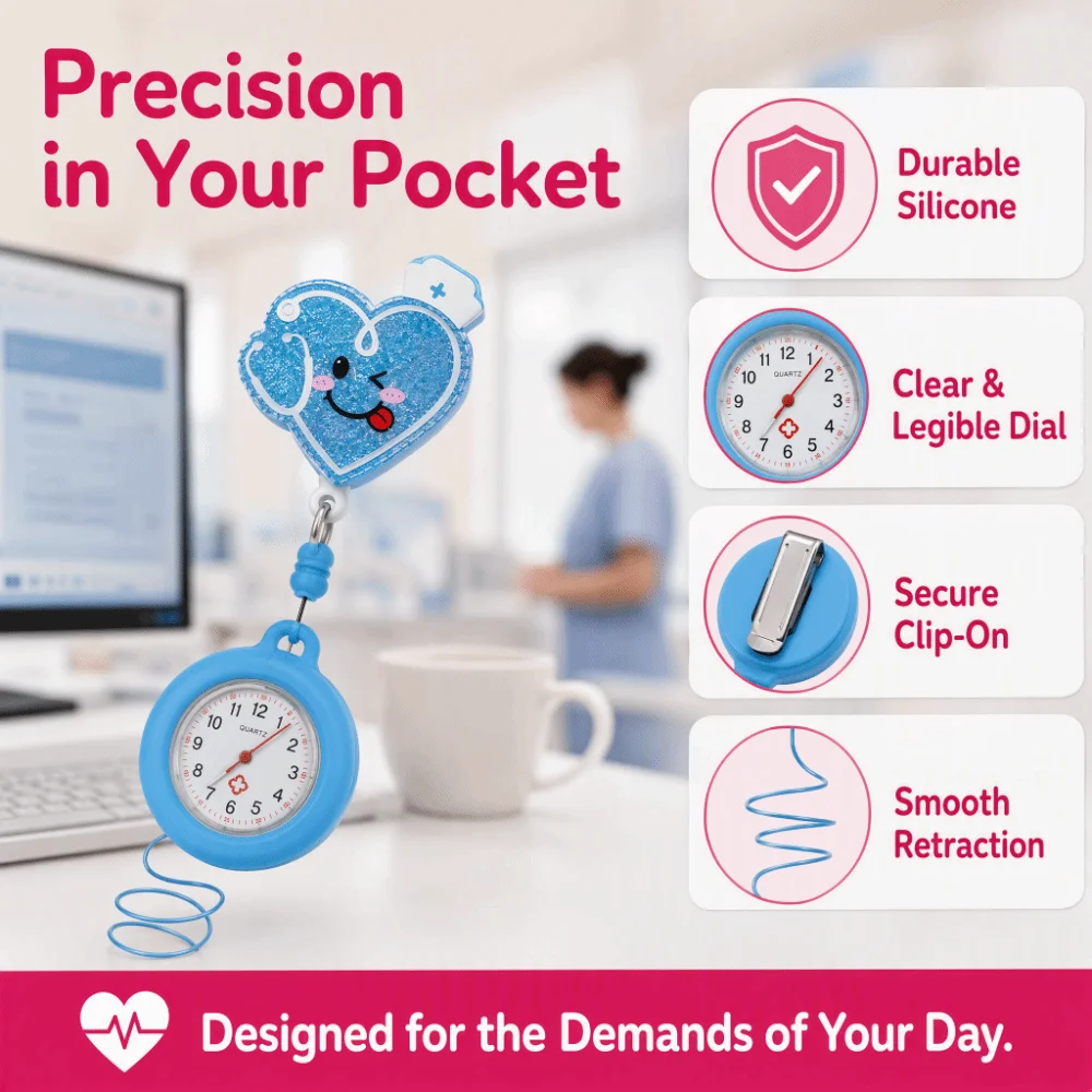 Retractable Retractable Pocket Watch Multi-functional Silicone Nurse Watch Clip-On Cartoon Glitter Clip-On Pocket Watch Students