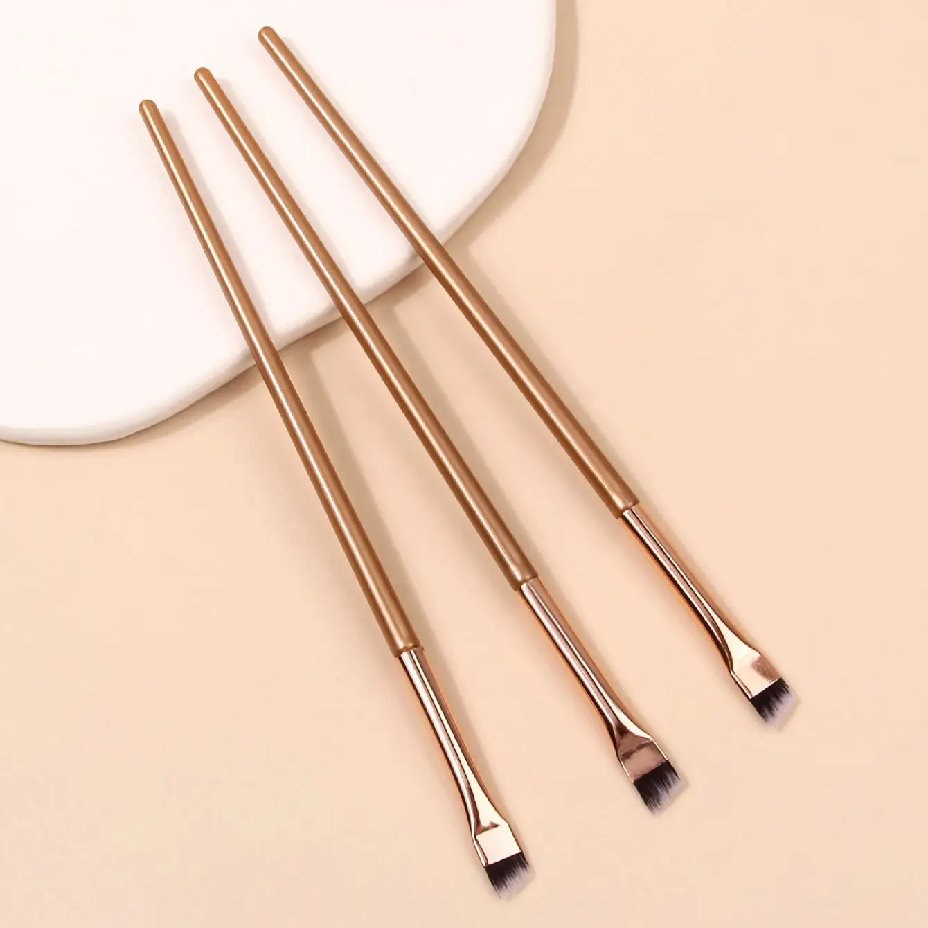 3PC GOLD Sickle Eyeliner Brush Knife Edge Makeup Brush Liquid Eyeliner Brush Ultra Thin Fine Oblique Angle Flat Head Eyebrow