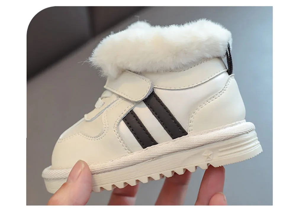 Botas de nieve de invierno para niños, zapatos de algodón de cuero PU para niños pequeños, botas de felpa gruesas y cálidas impermeables, botas de piel sintética antideslizantes