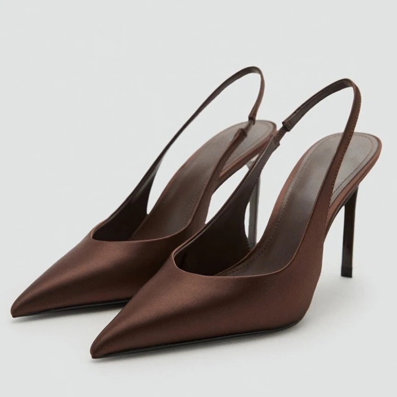 

Elegant Designer High Heels for Ladies Luxury Satin Back Strap Design Backless Women Pumps Sexy Pointed Toe Party Dress Shoes