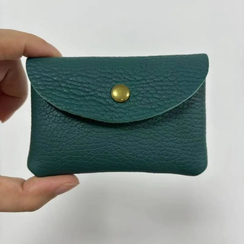 Leather Mini Envelope Change Pocket Simple Buckle Cowhide Large Capacity Card Bag Women's Coin Wallet Bank Card Earphone Bag