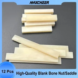 Pure Natural Bone Bridge Porca e sela, DIY, apto para LP, Folk, Clássica, Elétrica, Acústica, Ukulele, 12pcs por lote