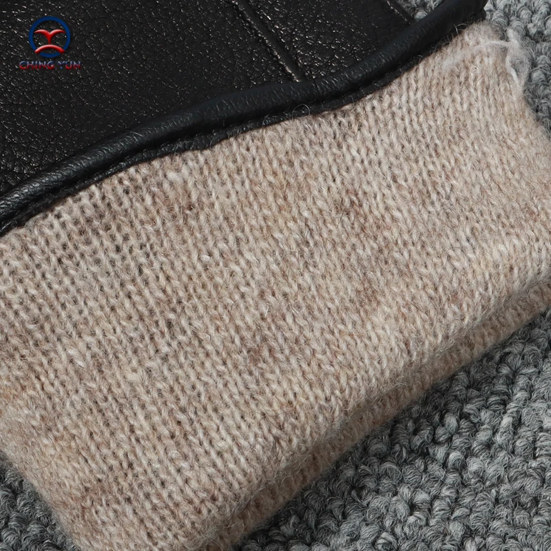 New women\'s genuine leather winter warm women\'s soft 70% wool lining rivet buckle high-quality connected finger gloves