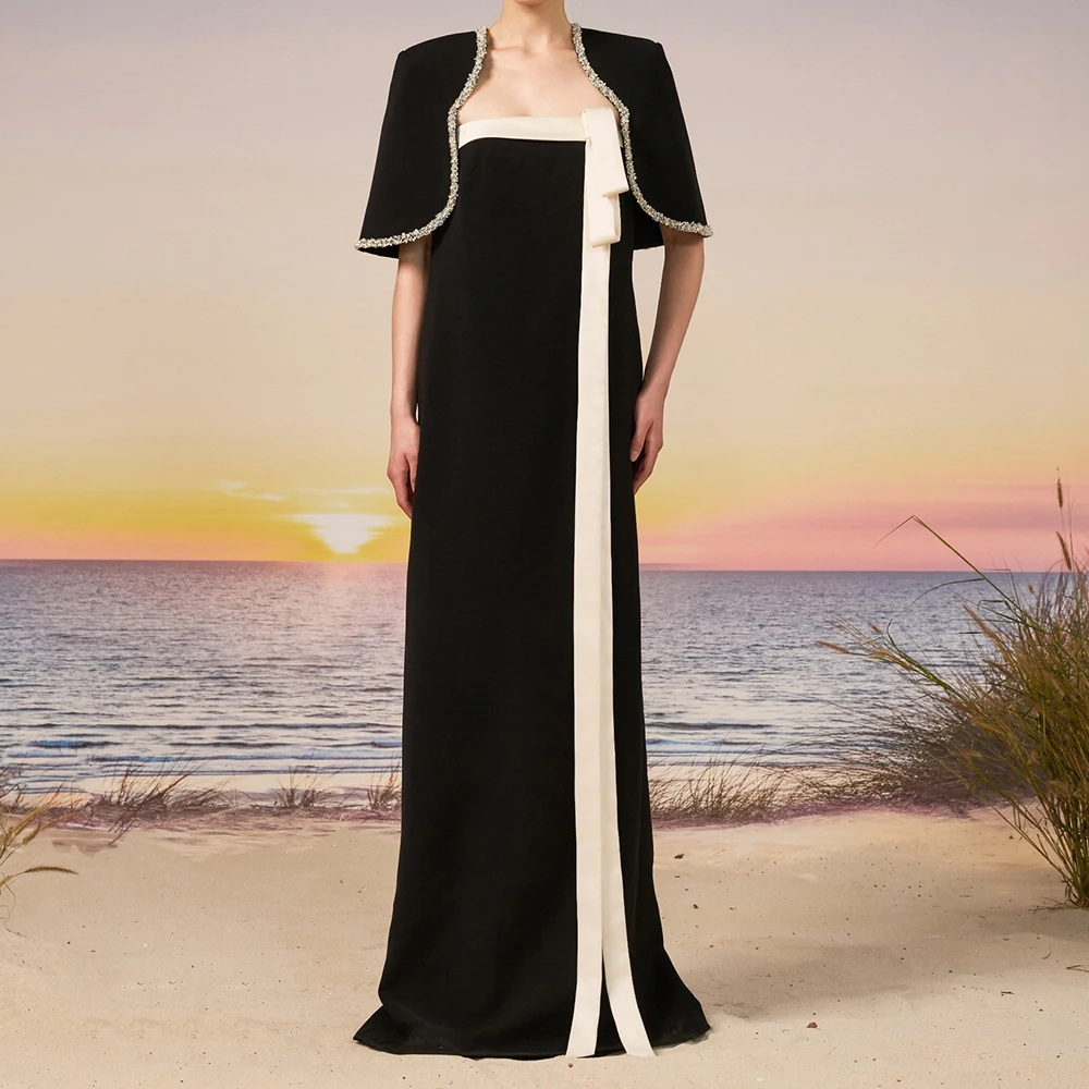 

Customized A-line Evening Dresses Floor-length Strapless Sleeveless Prom Gown Fashion Sequined Stole Simple Draped Party Gown