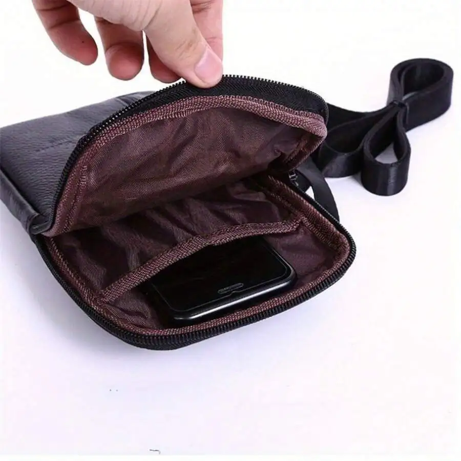 

Mens Genuine Leather Crossbody Bag With Adjustable Strap Multiple Zippered Pockets Phone Holder