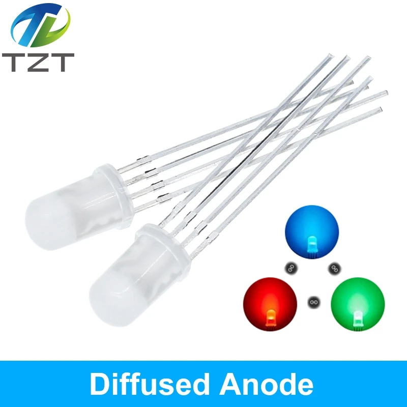 DIYTZT 10 قطعة 5 مللي متر RGB LED الكاثود المشترك/الأنود المشترك ثلاثي الألوان الثنائيات الباعثة للضوء f5 RGB منتشر/تسليط الضوء على شفاف #4