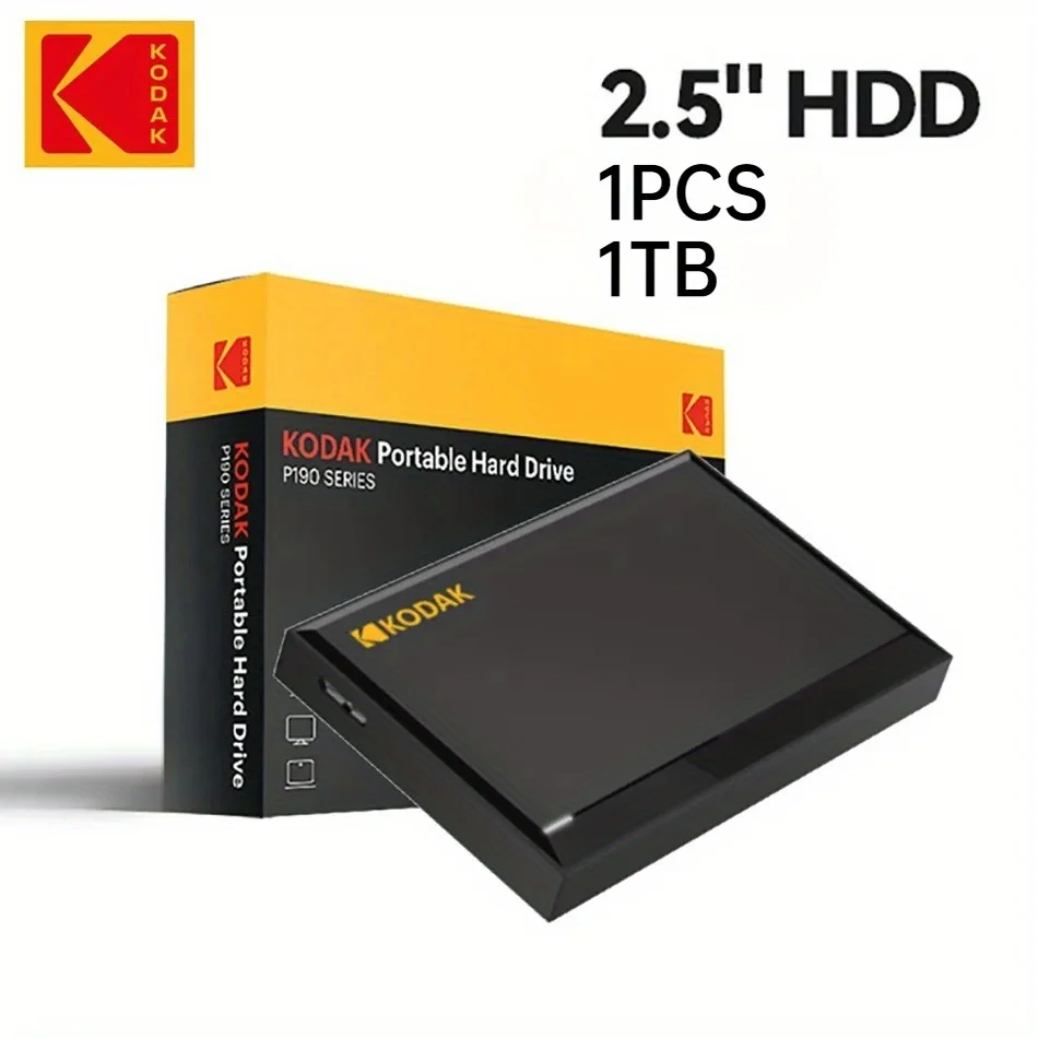 KODAK P190 draagbare externe harde schijf, 1 TB – 2,5" USB 3.0, snelle HDD, plug-and-play, slanke mobiele schijf voor pc, laptop, Mac en gaming.