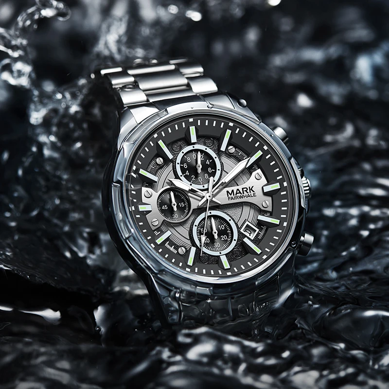 Mark Fairwhale 5028 New Fashion Men's Quartz Watch Calendar Luminous Waterproof Steel Strap Sports Casual Wrist Watches for Man