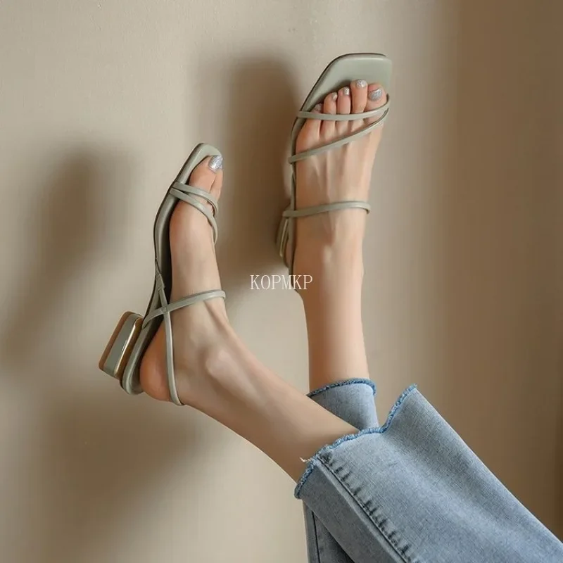 2024 New Women High Heel Sandals Summer Casual Female Shoes Woman Square Heel Open Toe Ankle Strap Ladies Sandalias Wedge Shoe