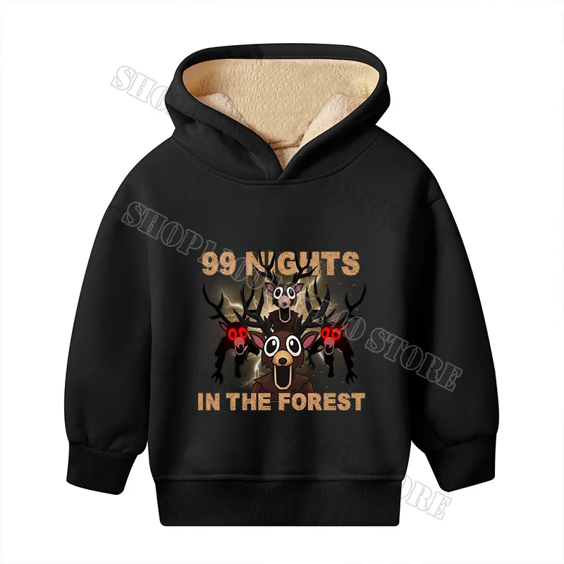 99 ليال في الغابات مقنعين البلوز الأولاد بارد أسود سميكة طويلة الأكمام هوديي الطفل الفتيات عارضة الرياضة الصوف قمم الملابس #2