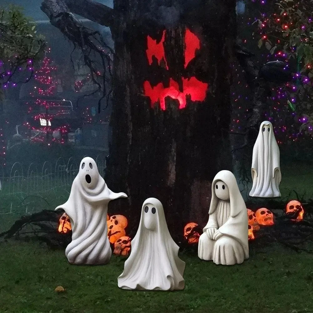 

Halloween White Ghost Sculpture Outdoor Garden Decor Garden Craft Ghost Ornament Party Cute Decoration Festival Statue Gifts