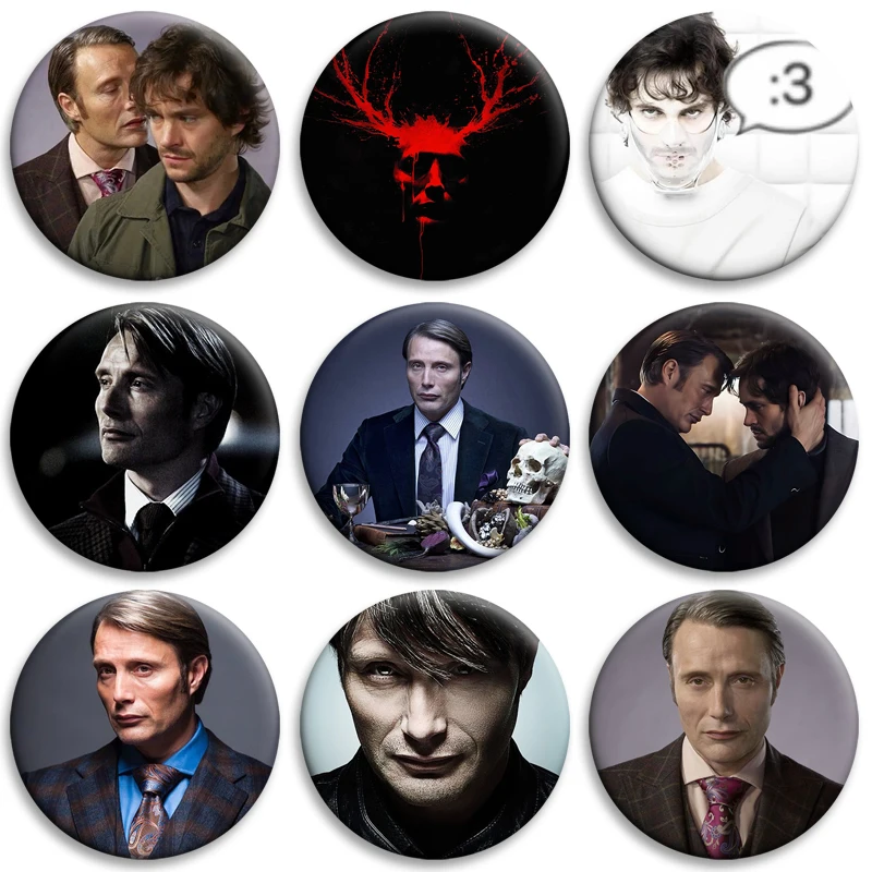 American TV Series Hannibal Character Soft Button Pin Round Brooch for Bag Clothes Decor Tinplate Badge Jewelry Accessories Gift