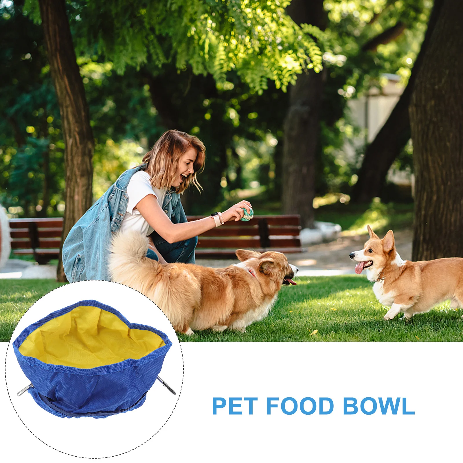 

Blue 19x19cm Portable Waterproof Dog Foldable Pet Feeder Travel Camping Hiking Compact Food Water Bowl Zipper for Cat