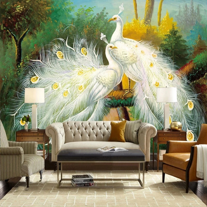 Custom 3D Photo self-adhesive Wallpaper Mural White Peacock Bedroom Home Decor Living room sofa TV background restaurant Hotel