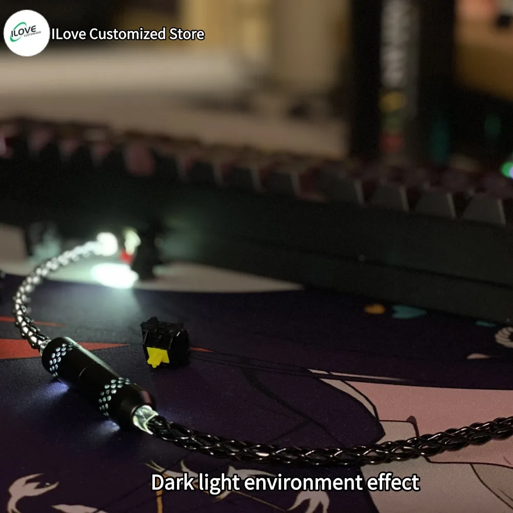 كابل لوحة المفاتيح المغناطيسية USB C المخصص مع إضاءة بيضاء للوحة المفاتيح المغناطيسية 8 كيلو هرتز كابل شحن مجدول من النحاس الكريستالي #5