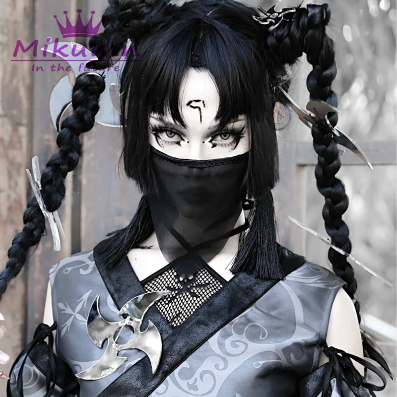 Japanese Gothic Dark Tassel Triangle Ninja Mesh Veil Cosplay Party Accessories