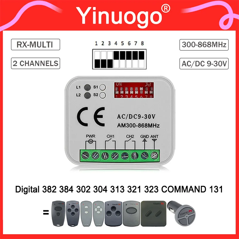 RX-MULTI Receiver Garage Door Controller 9V-30V For MARANTEC Digital 382 384 302 304 313 321 323 868MHz Remote Control