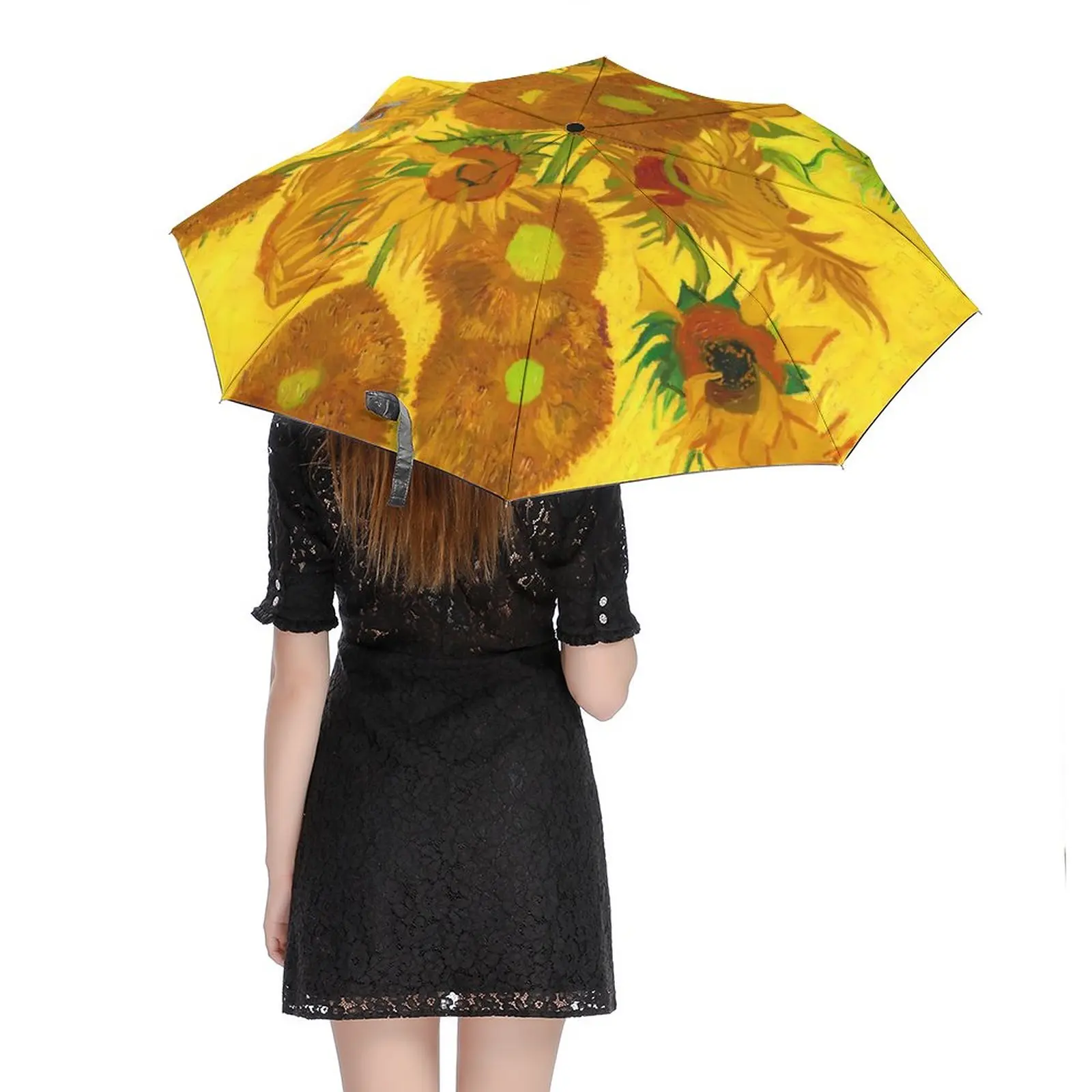 Sunflowers In A Vase Umbrella Van Gogh Fine Art Windshield Automatic Umbrella Creative Design Portable Sun Umbrella