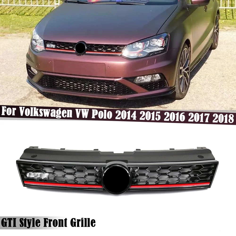 

Car Front Bumper Centre Grille Honeycomb Hex Mesh GTI Style Upper Grill For Volkswagen VW Polo 2014 2015 2016 2017 2018