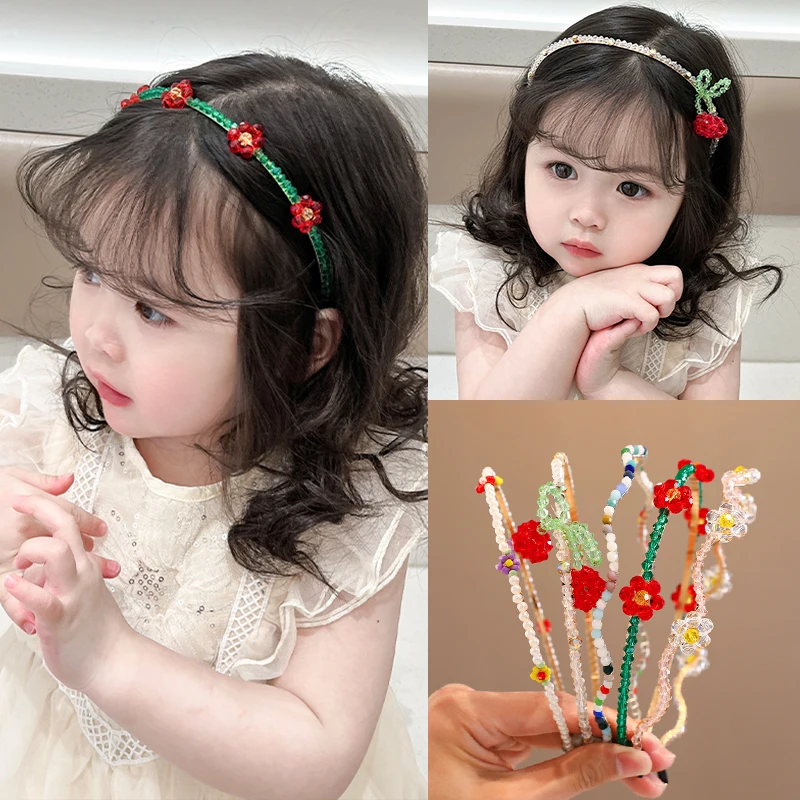 2023 New Baby Girls Princess Colors Pearl Floral Hairbands Cute Sweet Hair Hoop Headbands Children Women Shiny Hair Accessories