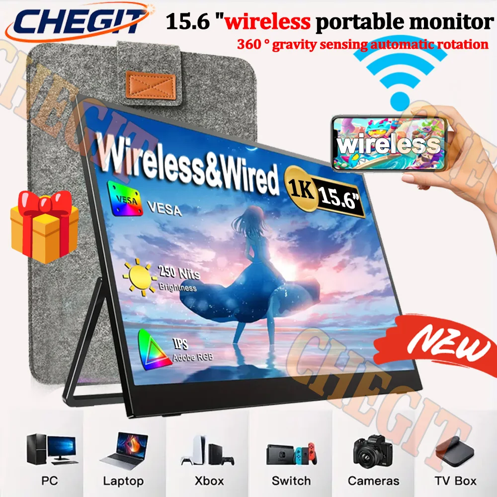 

15.6"Wireless&Wired Portable Monitor Protective case Secondary Display FHD Type-C MINI HDMI For Cell phone PC Xbox Switch Laptop