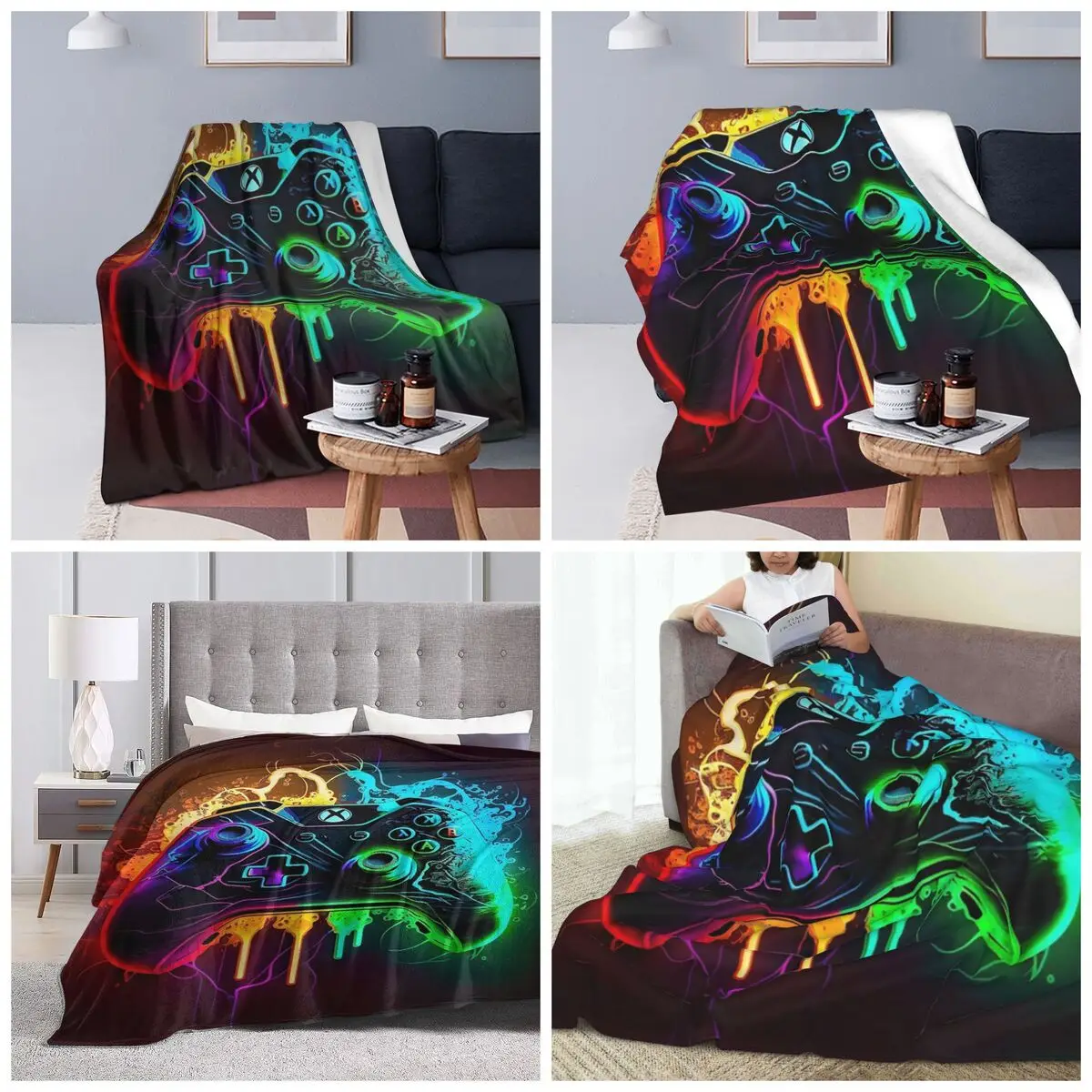 Game Console Printed Pattern Blanket Soft Warm Flannel Throw Blanket Bedspread for Bed Travel Home Couch