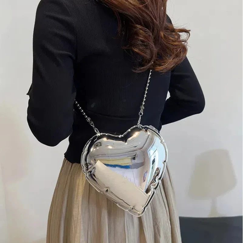 Heart Shaped Evening Crossbody Bags 2024 Trend Fashion Cute Female Shoulder Bag Luxury High Quality Party Mirror Women's Bag