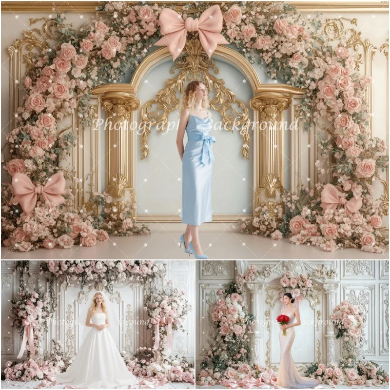 

Розовый фон для свадьбы с розами, европейская резная стена, цветочный декор в стиле бохо, фон для портретной фотосъемки девочек на день рождения, декор для вечеринки