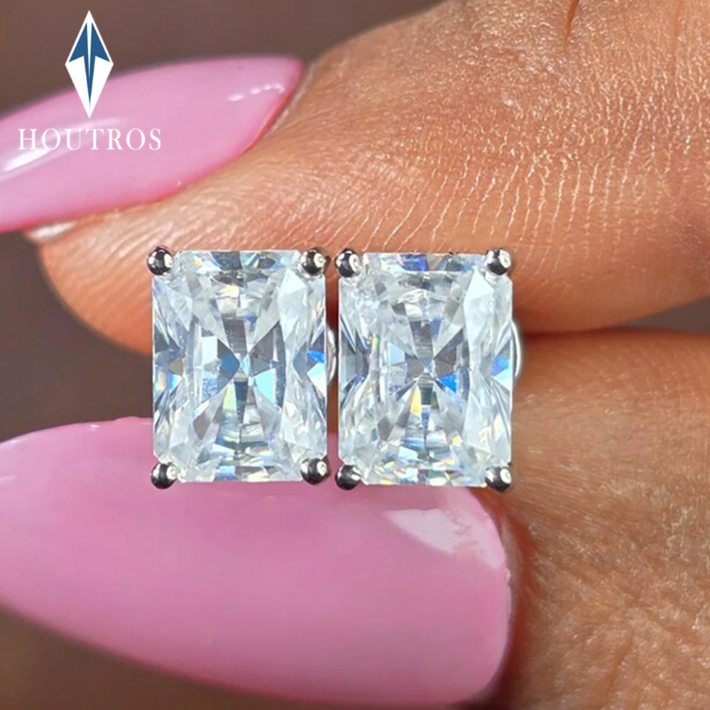 0.5-2Carat Radiant Cut Moissanite Diamond Stud Earrings 100% S925 Silver Solitaire Diamond Earrings Party Wedding Jewelry Gift