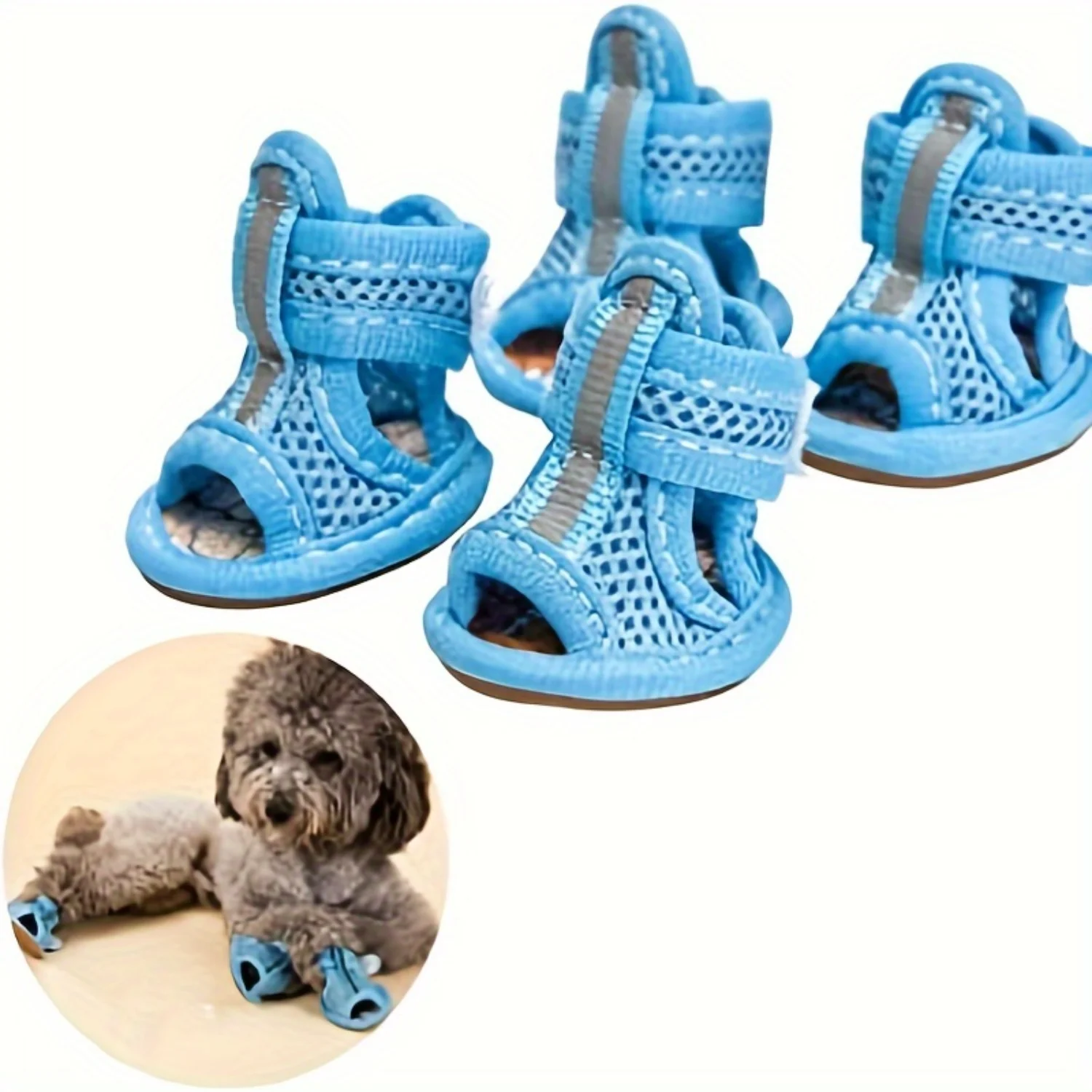 4-Piece Breathable Mesh Dog Sandals - Non-Slip Rubber Sole Pet Booties For Small To Ultra-Small Breeds, Easy Pull-On Design