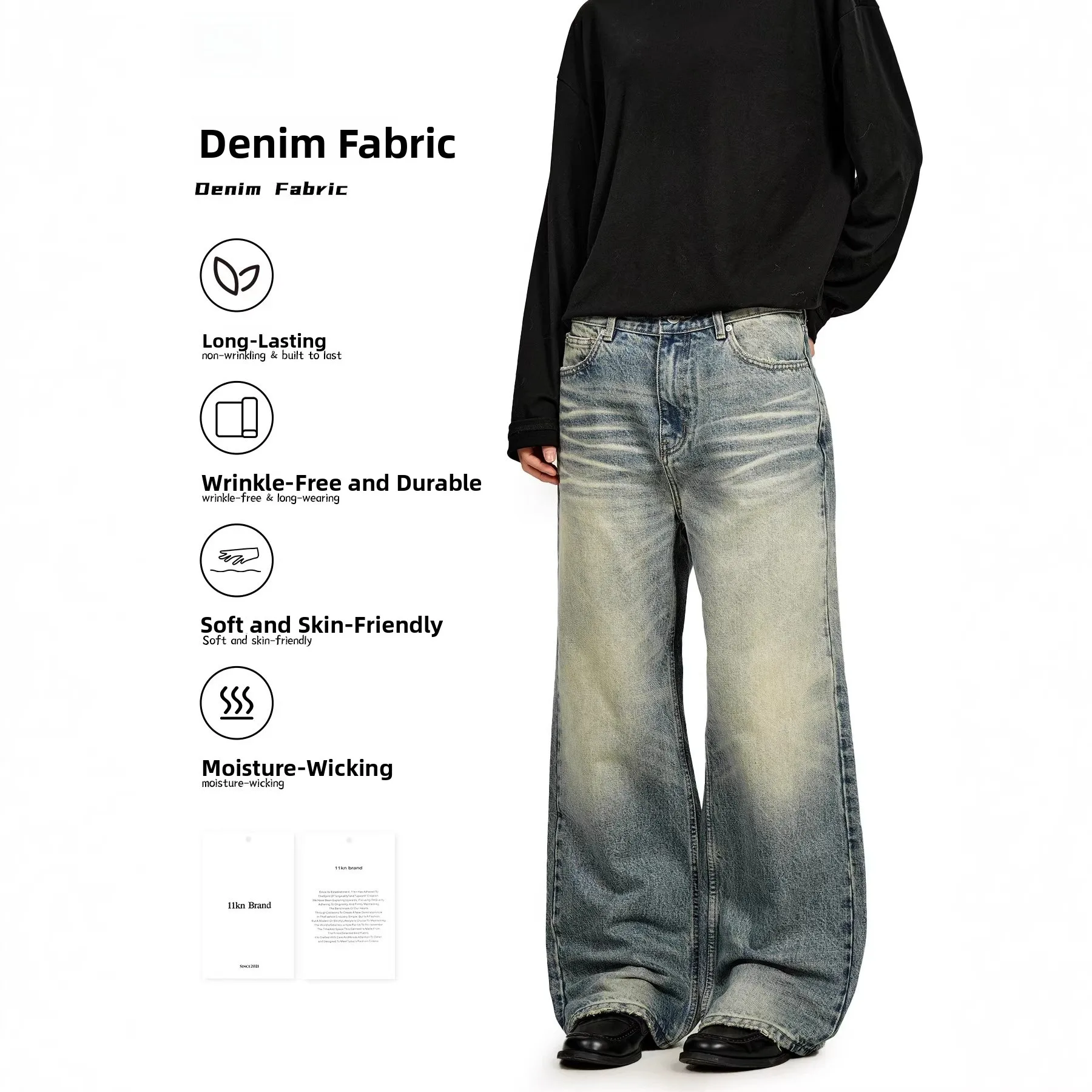 

American Sle Straight Leg Jeans Retro ex Waed Cleanfit Loose Wide Leg Floor-Length Pants Casual Denim