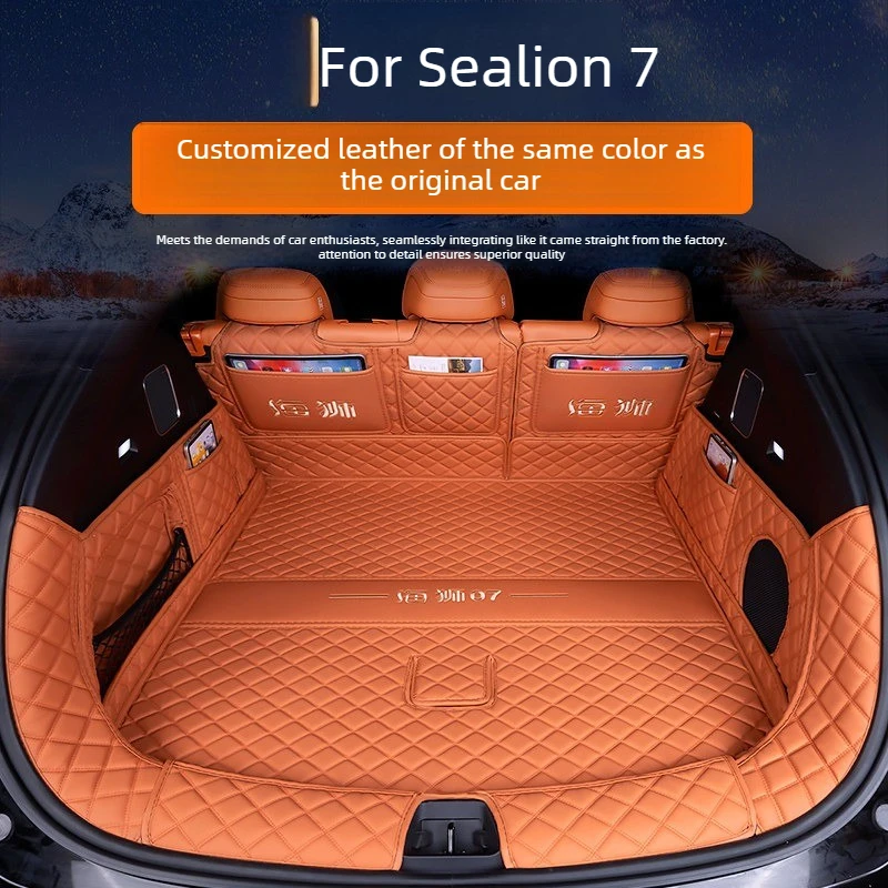 Für BYD Sealion 7 Sea Lion 07 2024 2025 Kofferraummatte Hintere Kofferraumauskleidung Leder-Bodenteppich Schutzmatte Zubehör Matten
